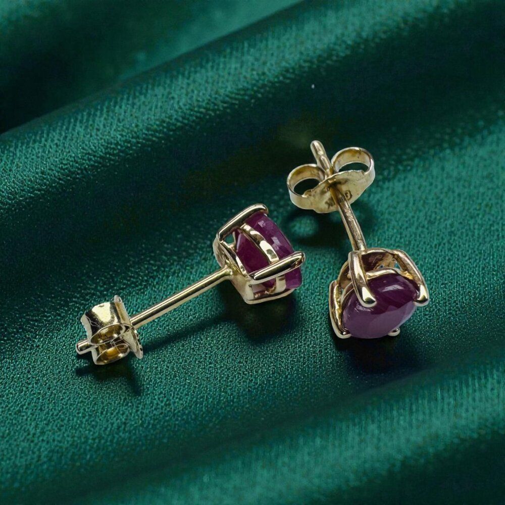 VINTAGE- 14K Gold Natural Ruby Earrings -1.25 Carat T.W. Oval Cut Burmese Rubies - Picture 8 of 16